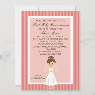 Striped Pretty First  Communion Girl Invitation