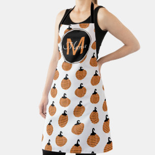 Striped Pumpkin Pattern Black Orange Monogram Apron