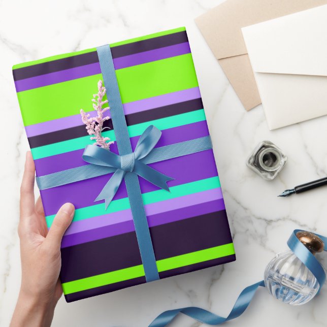 Striped Purple, Aqua & Chartreuse Modern Gift Wrap (Gifting)