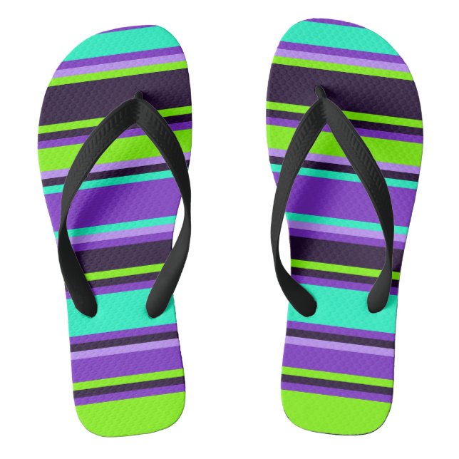 Striped Purple Aqua & Chartreuse Unisex Flip Flops (Footbed)