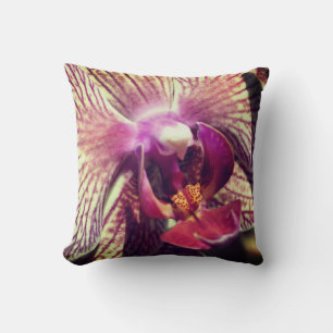 Striped Purple Orchid Flower Close Up Cushion