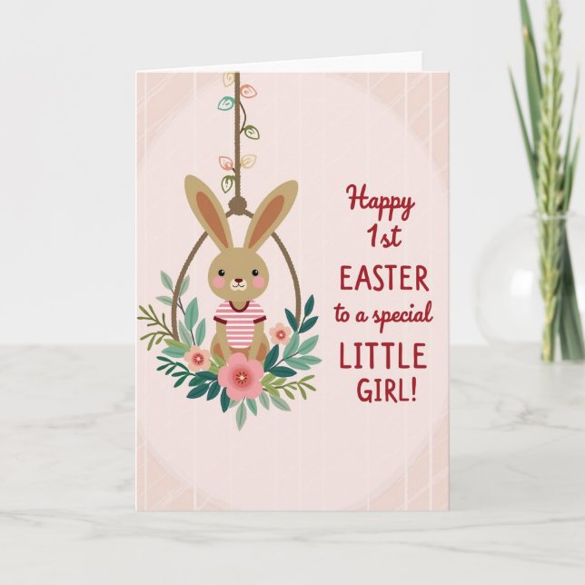 Striped Rabbit Floral Swing Card (Front)