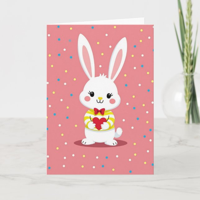 Striped Rabbit Heart Pattern Card (Front)