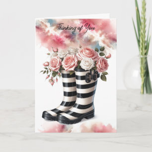 Striped Rainboots and Roses Thinking of You Card
