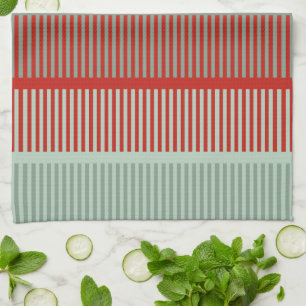 Striped Red and Green Pattern Tea Towel
