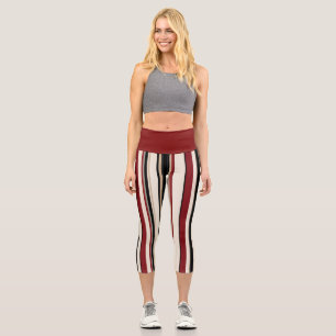 Striped Red, Black and Cream Capri Leggings