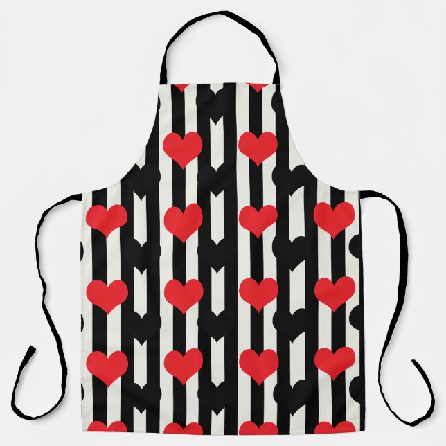 Striped Red Black Love Heart Pattern Design  Apron (Front)
