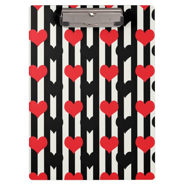 Striped Red Black Love Heart Pattern Design  Clipboard (Front)