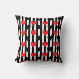 Striped Red Black Love Heart Pattern Design Cushion