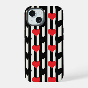 Striped Red Black Love Heart Pattern Design  iPhone 15 Case