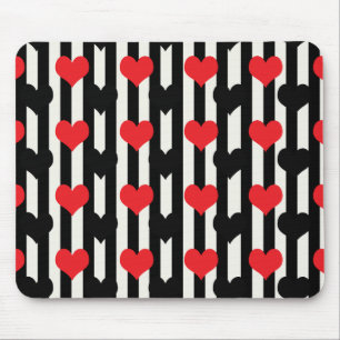 Striped Red Black Love Heart Pattern Design Mouse Pad