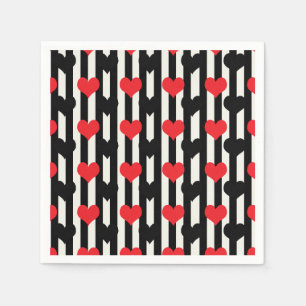 Striped Red Black Love Heart Pattern Design  Napkin