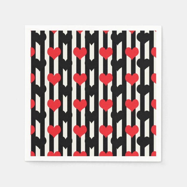 Striped Red Black Love Heart Pattern Design  Napkin (Front)