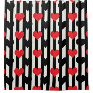 Striped Red Black Love Heart Pattern Design  Shower Curtain