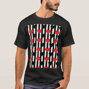 Striped Red Black Love Heart Pattern Design  T-Shirt