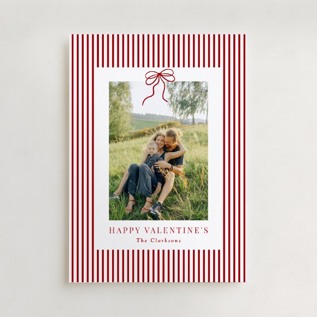 Striped Red Bow Family Photo Valentine’s Day Card (Creator Uploaded)
