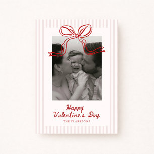 Striped Red Bow Valentine’s Day Photo Card