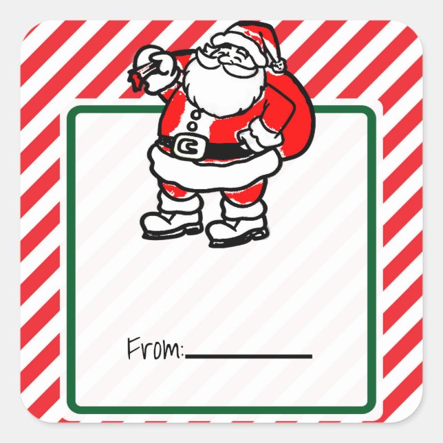 Striped Red Christmas Holiday Gift Exchange Party Square Sticker (Front)
