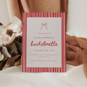 Striped Red & White Coquette Bow Bachelorette Invitation