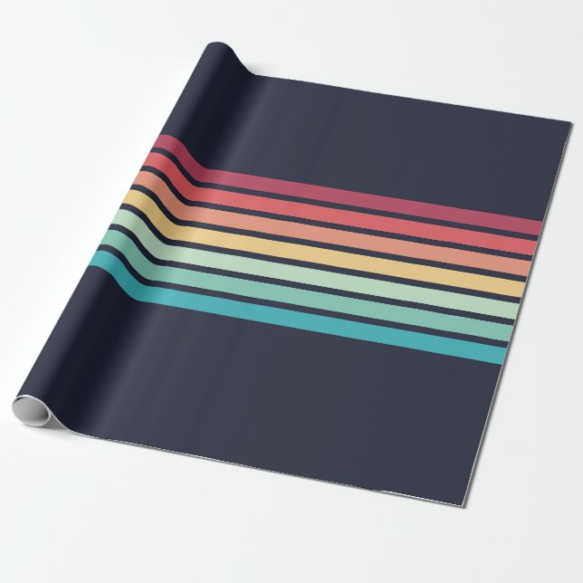Striped Retro Stripes Pattern Wrapping Paper (Unrolled)