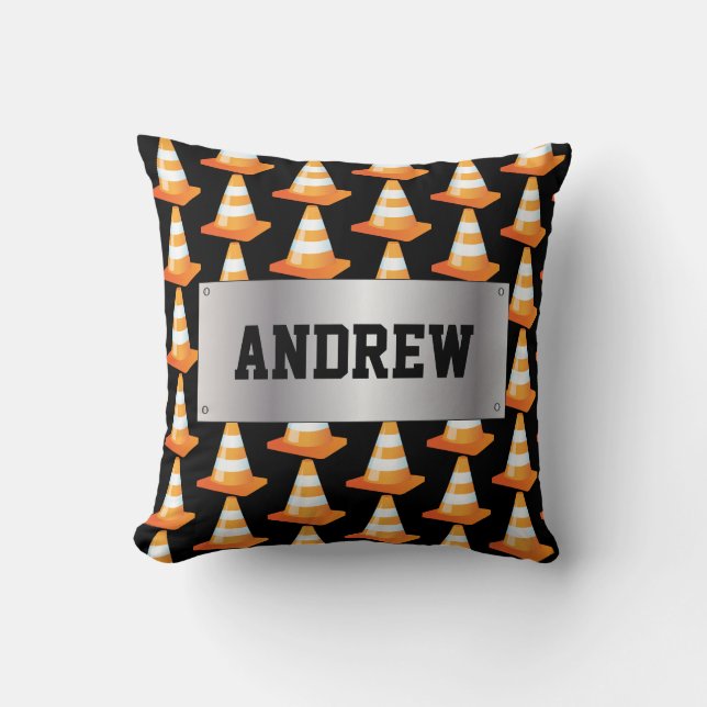 Striped Road Traffic Cone Funny Construction Cushion (Front)
