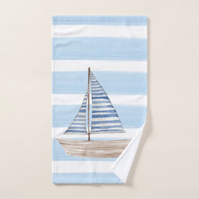 STRIPED SAILBOAT HAND TOWEL (Hand Towel)