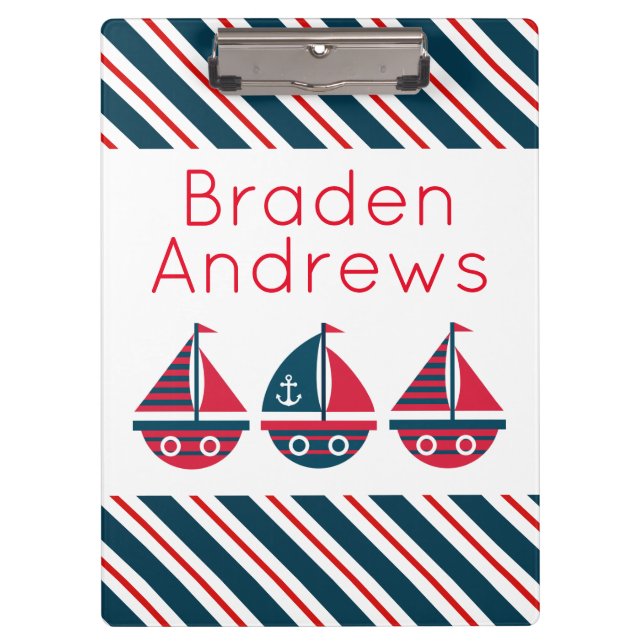 Striped Sailboats Personalised Clipboard (Front)