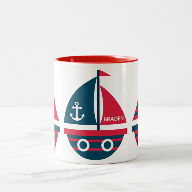 Striped Sailboats Personalised Mug (Center)