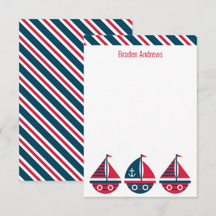 Striped Sailboats Personalised Note Cards