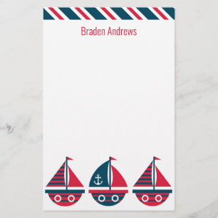 Striped Sailboats Personalised Stationery