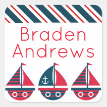 Striped Sailboats Personalised Stickers
