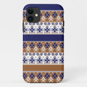 Striped scandinavian pattern brown blue iPhone 11 case