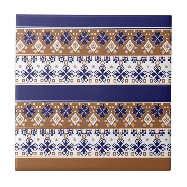 Striped scandinavian pattern brown blue ceramic tile (Front)