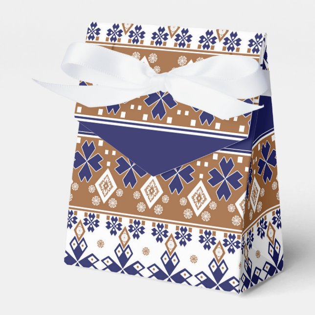 Striped scandinavian pattern brown blue favour box (Front Side)