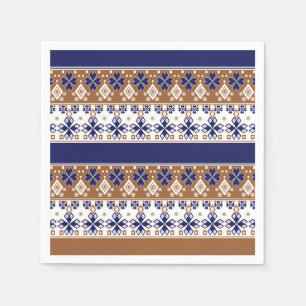 Striped scandinavian pattern brown blue napkin
