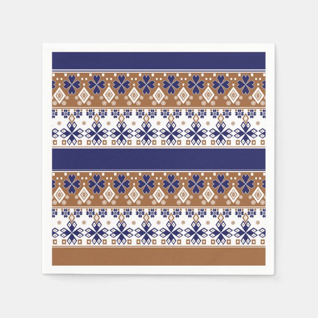 Striped scandinavian pattern brown blue napkin (Front)
