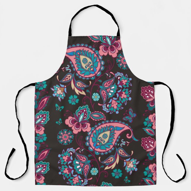 Striped seamless pattern with paisley on black bac apron (Front)