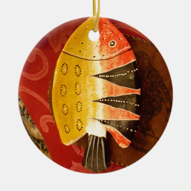 Striped Sensation Tiger Barb Fish Art Print Ceramic Ornament (Front)