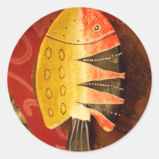 Striped Sensation Tiger Barb Fish Art Print Classic Round Sticker (Front)