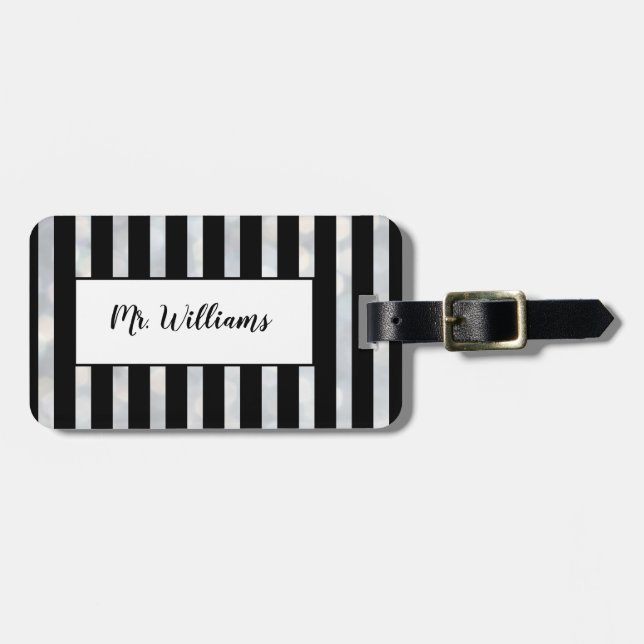 Striped Silver Mr. Luggage Tag (Front Horizontal)