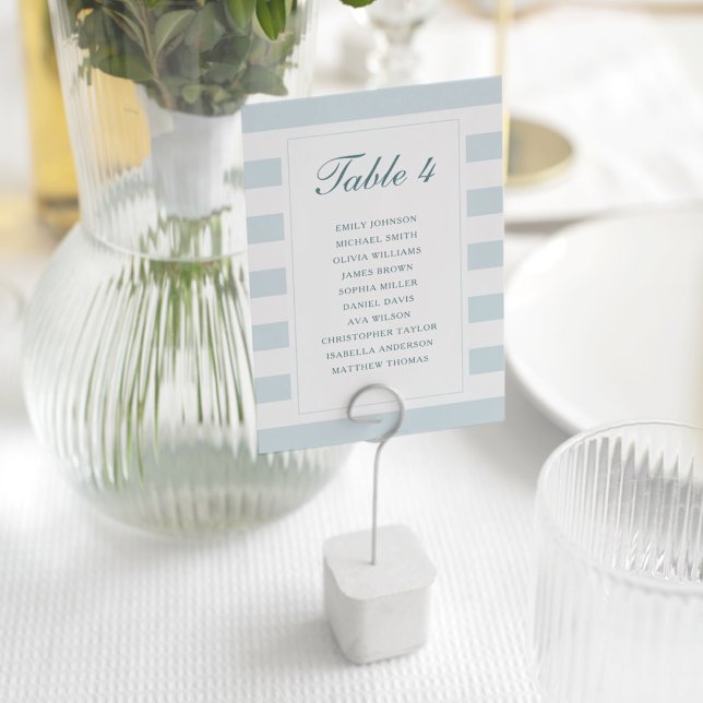 Striped Simple Light Blue White Seating Chart Table Number (Creator Uploaded)