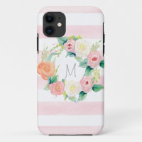 Striped Simple Modern Watercolor Floral Roses
