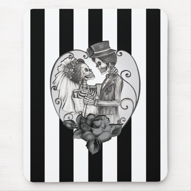 Striped Skeleton Love Couple Marriage Dance Mouse Pad (Front)