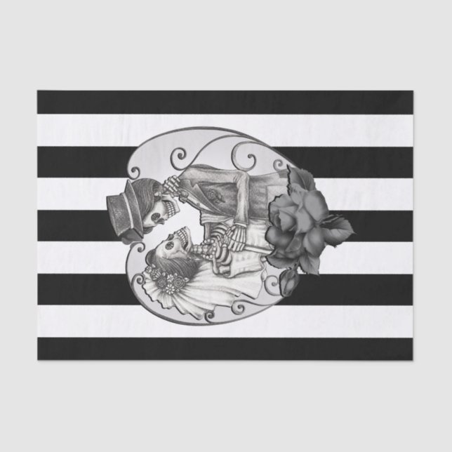 Striped Skeleton Love Couple Marriage Dance Tissue Paper (Front)