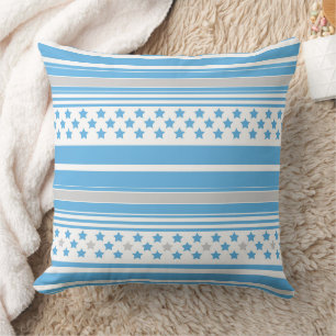 Striped sky blue pattern with stars cushion