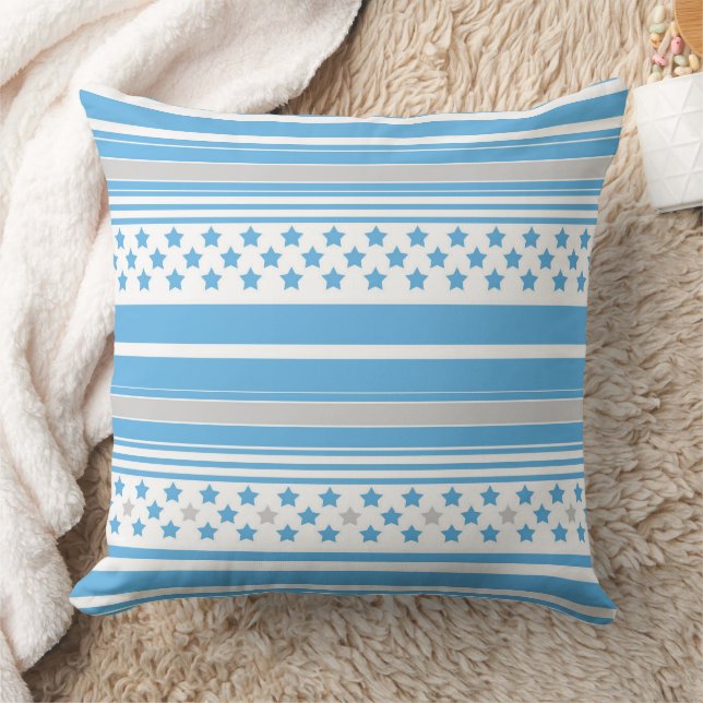 Striped sky blue pattern with stars cushion (Blanket)