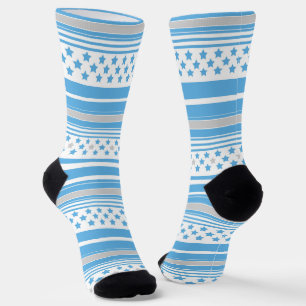 Striped sky blue pattern with stars socks