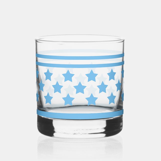 Striped sky blue pattern with stars whiskey glass (Back)