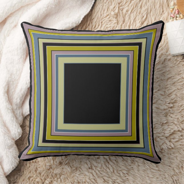 Striped Square Classic Grey Olive Pattern Cushion (Blanket)