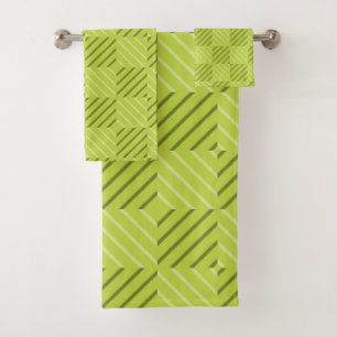 Striped Square - Monochrome Lime Tones - Towel Set